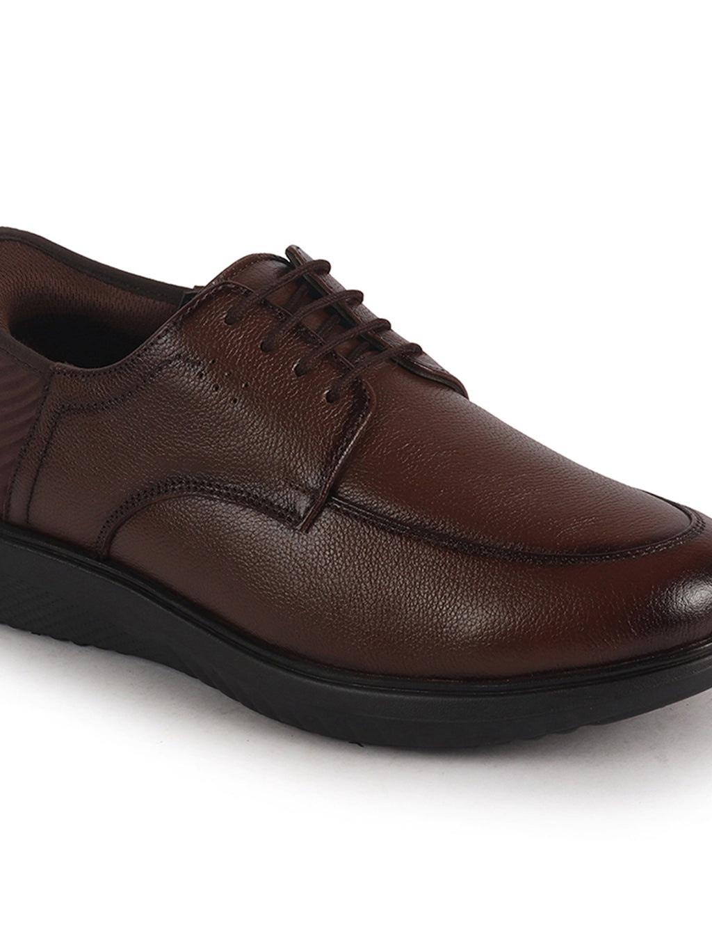 Men Tan Genuine Leather Upper Round Toe Formal Office Lace Up Derby Shoe with Easy Hands-Free Slip-IN|Anti Skid EVA Sole|Leather Memory Cushioned Insole