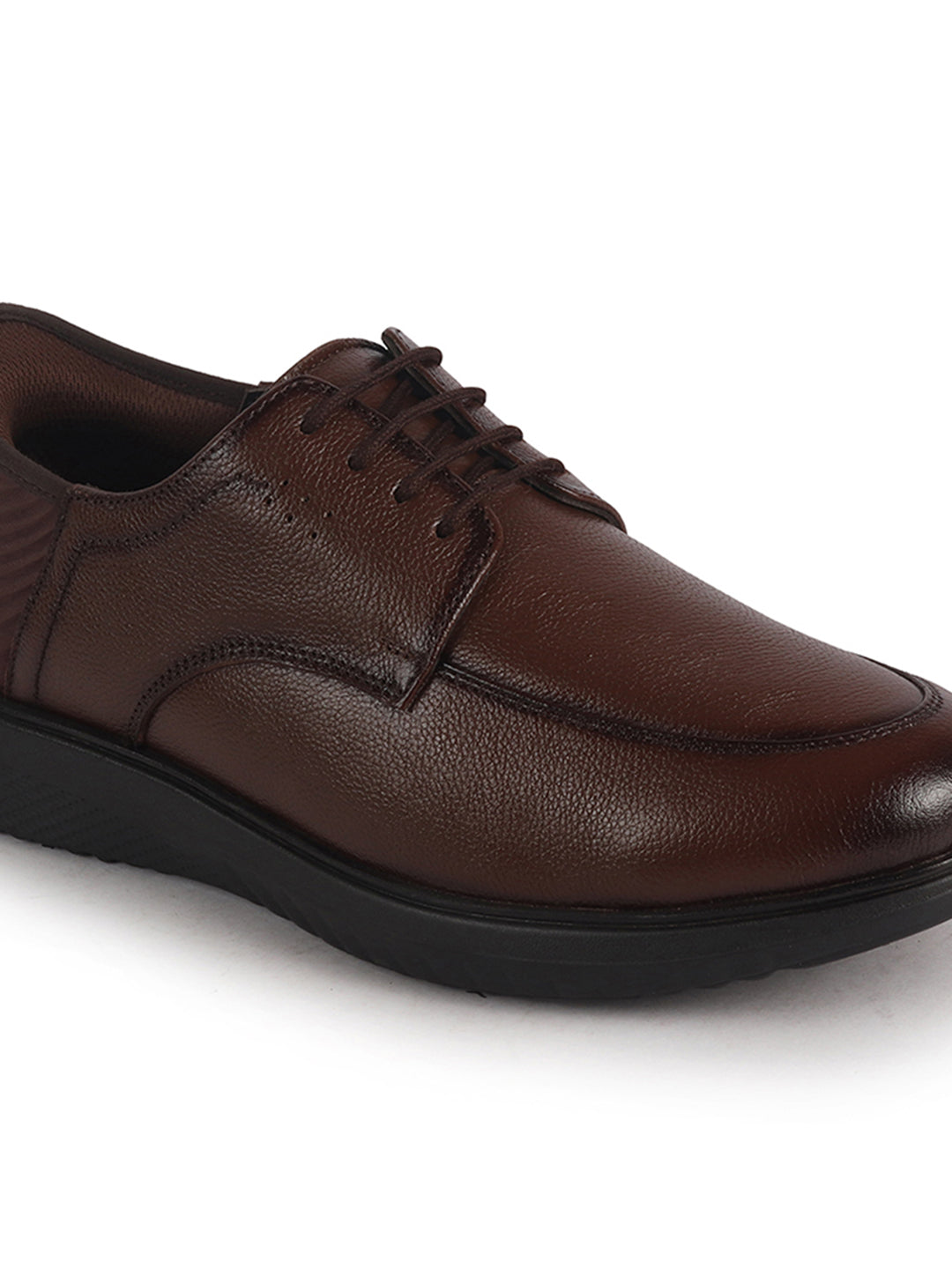 Men Tan Genuine Leather Upper Round Toe Formal Office Lace Up Derby Shoe with Easy Hands-Free Slip-IN|Anti Skid EVA Sole|Leather Memory Cushioned Insole