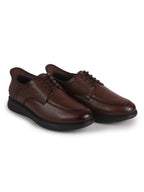 Men Tan Genuine Leather Upper Round Toe Formal Office Lace Up Derby Shoe with Easy Hands-Free Slip-IN|Anti Skid EVA Sole|Leather Memory Cushioned Insole