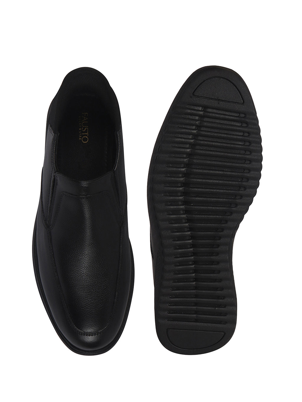 Men Black Genuine Leather Upper Stitched Round Toe Formal Hands-Free Slip-IN Shoe with Heel Collar Padded|Flatform Durable EVA Sole|Leather Memory Cushioned Insole