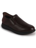 Men Brown Genuine Leather Upper Stitched Round Toe Formal Hands-Free Slip-IN Shoe with Heel Collar Padded|Flatform Durable EVA Sole|Leather Memory Cushioned Insole