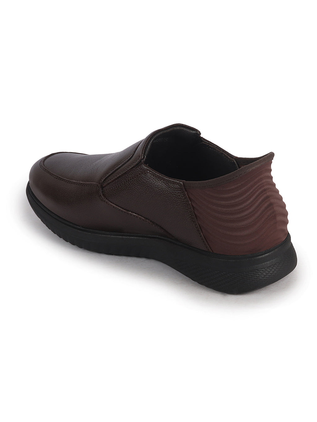 Men Brown Genuine Leather Upper Stitched Round Toe Formal Hands-Free Slip-IN Shoe with Heel Collar Padded|Flatform Durable EVA Sole|Leather Memory Cushioned Insole
