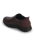 Men Brown Genuine Leather Upper Stitched Round Toe Formal Hands-Free Slip-IN Shoe with Heel Collar Padded|Flatform Durable EVA Sole|Leather Memory Cushioned Insole