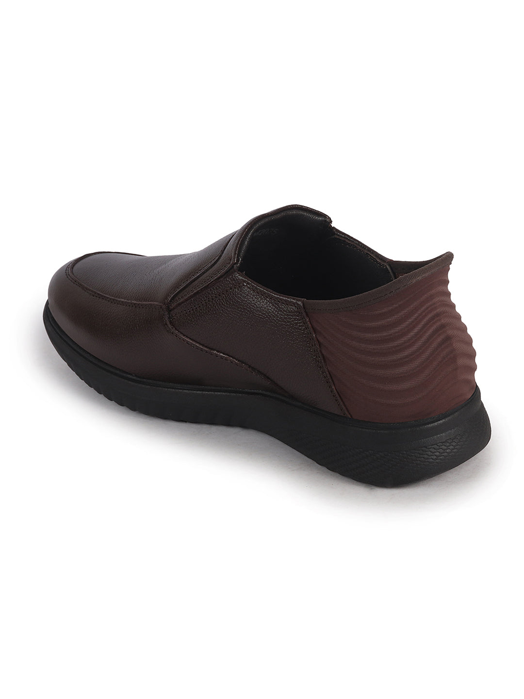 Men Brown Genuine Leather Upper Stitched Round Toe Formal Hands-Free Slip-IN Shoe with Heel Collar Padded|Flatform Durable EVA Sole|Leather Memory Cushioned Insole
