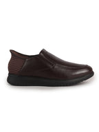 Men Brown Genuine Leather Upper Stitched Round Toe Formal Hands-Free Slip-IN Shoe with Heel Collar Padded|Flatform Durable EVA Sole|Leather Memory Cushioned Insole