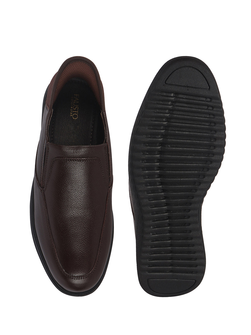 Men Brown Genuine Leather Upper Stitched Round Toe Formal Hands-Free Slip-IN Shoe with Heel Collar Padded|Flatform Durable EVA Sole|Leather Memory Cushioned Insole