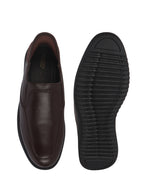 Men Brown Genuine Leather Upper Stitched Round Toe Formal Hands-Free Slip-IN Shoe with Heel Collar Padded|Flatform Durable EVA Sole|Leather Memory Cushioned Insole
