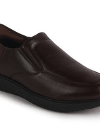 Men Brown Genuine Leather Upper Stitched Round Toe Formal Hands-Free Slip-IN Shoe with Heel Collar Padded|Flatform Durable EVA Sole|Leather Memory Cushioned Insole