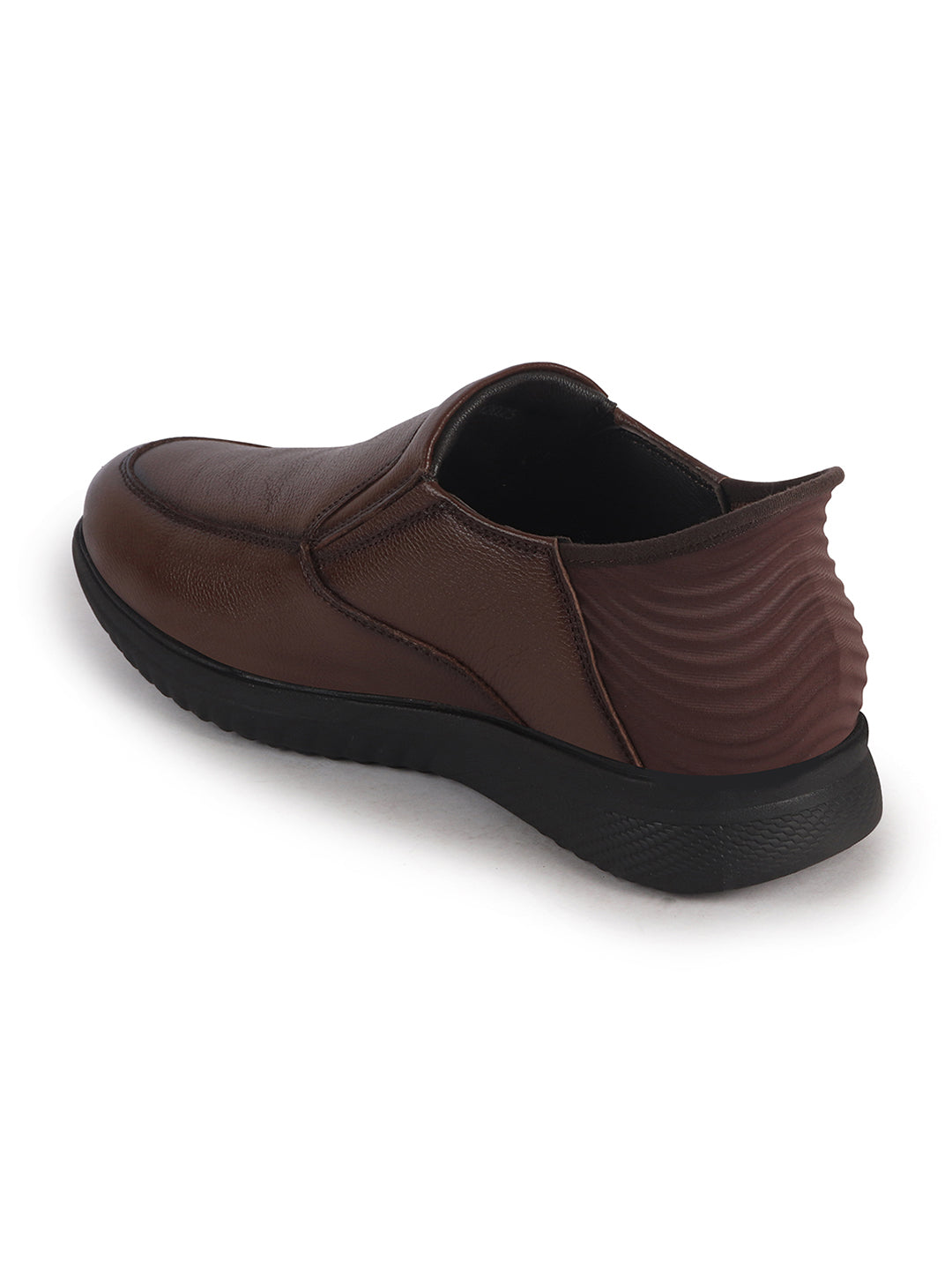 Men Tan Genuine Leather Upper Stitched Round Toe Formal Hands-Free Slip-IN Shoe with Heel Collar Padded|Flatform Durable EVA Sole|Leather Memory Cushioned Insole