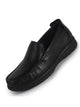 Men Black Genuine Leather Upper Stitched Round Toe Formal Pull On Loafer Shoe For Office, Meetings|Anti Skid Flexible EVA Sole|Leather Memory Cushioned Insole