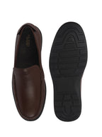 Men Brown Genuine Leather Upper Stitched Round Toe Formal Pull On Loafer Shoe For Office, Meetings|Anti Skid Flexible EVA Sole|Leather Memory Cushioned Insole