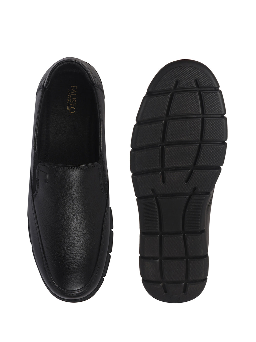 Men Black Genuine Leather Formal Round Toe Pull-On Loafer Shoe with Superior Comfort|Shock Absorption Leather Memory Cushioned Insole|Broad Feet, Anti Skid Sole