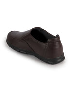 Men Brown Genuine Leather Formal Round Toe Pull-On Loafer Shoe with Superior Comfort|Shock Absorption Leather Memory Cushioned Insole|Broad Feet, Anti Skid Sole