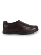Men Brown Genuine Leather Formal Round Toe Pull-On Loafer Shoe with Superior Comfort|Shock Absorption Leather Memory Cushioned Insole|Broad Feet, Anti Skid Sole