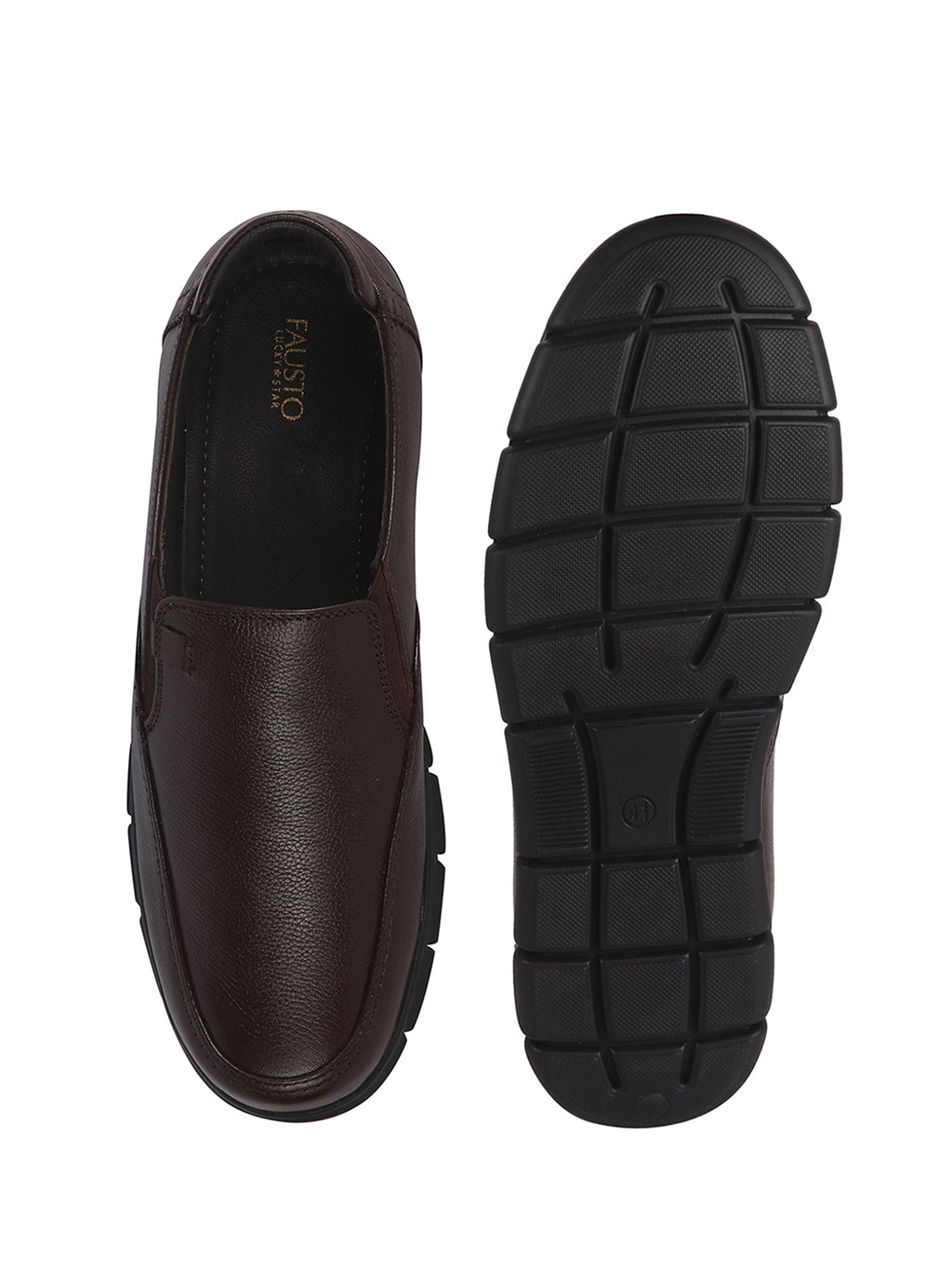 Men Brown Genuine Leather Formal Round Toe Pull-On Loafer Shoe with Superior Comfort|Shock Absorption Leather Memory Cushioned Insole|Broad Feet, Anti Skid Sole