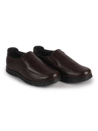 Men Brown Genuine Leather Formal Round Toe Pull-On Loafer Shoe with Superior Comfort|Shock Absorption Leather Memory Cushioned Insole|Broad Feet, Anti Skid Sole