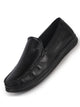 Men Black Genuine Leather Upper Stitched Round Toe Formal Pull On Shoe for Office, Meetings, Event|Slip Resistant Sole|Leather Memory Cushioned for Extra Comfort