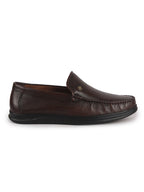 Men Brown Genuine Leather Upper Stitched Round Toe Formal Pull On Shoe for Office, Meetings, Event|Slip Resistant Sole|Leather Memory Cushioned for Extra Comfort
