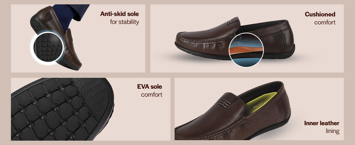 Men Black Genuine Leather Stitched Formal Driving Loafers for Office, Meetings, Party Event|Flatform EVA Sole with Long Comfort, Slip Resistant