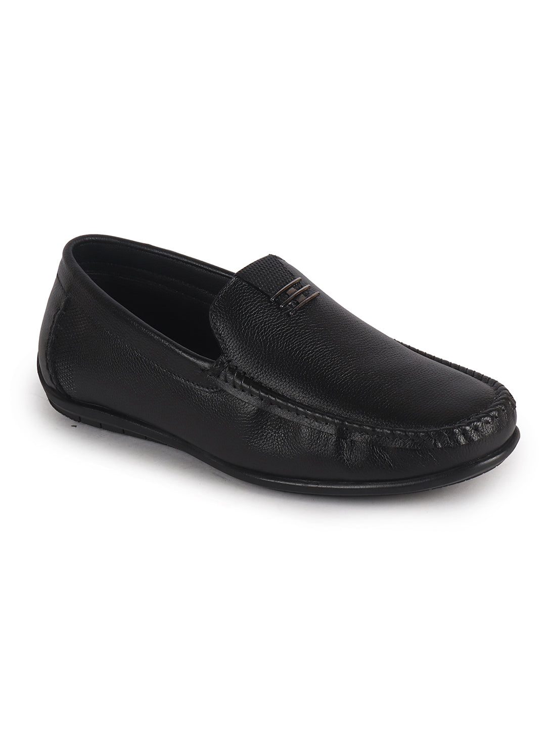Men Black Genuine Leather Stitched Formal Driving Loafers for Office, Meetings, Party Event|Flatform EVA Sole with Long Comfort, Slip Resistant
