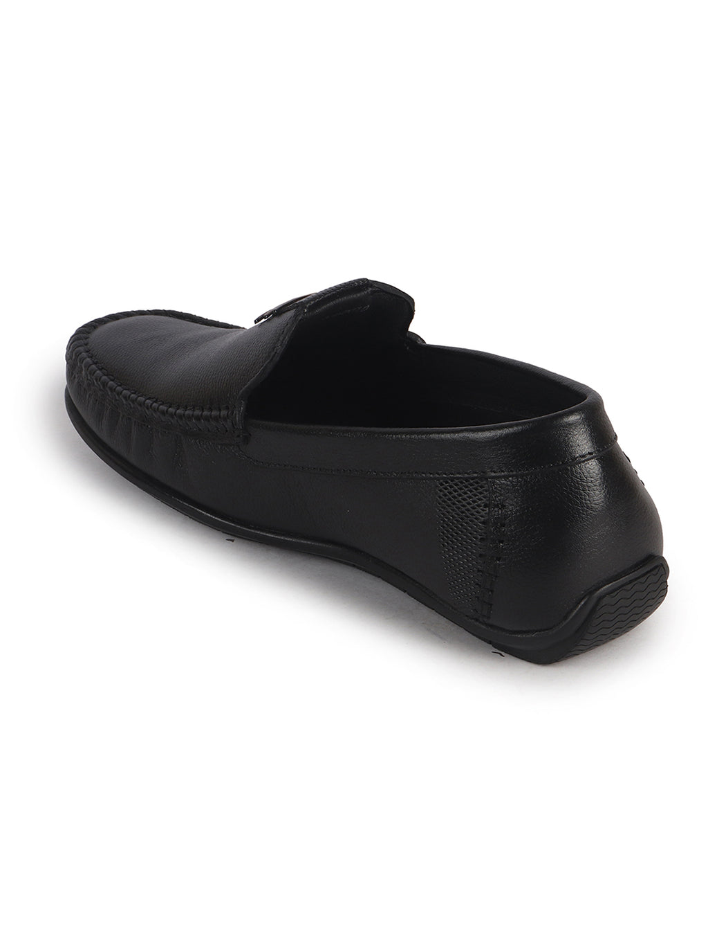 Men Black Genuine Leather Stitched Formal Driving Loafers for Office, Meetings, Party Event|Flatform EVA Sole with Long Comfort, Slip Resistant