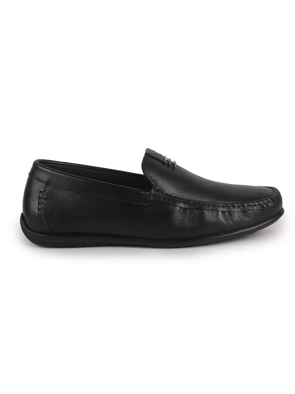 Men Black Genuine Leather Stitched Formal Driving Loafers for Office, Meetings, Party Event|Flatform EVA Sole with Long Comfort, Slip Resistant