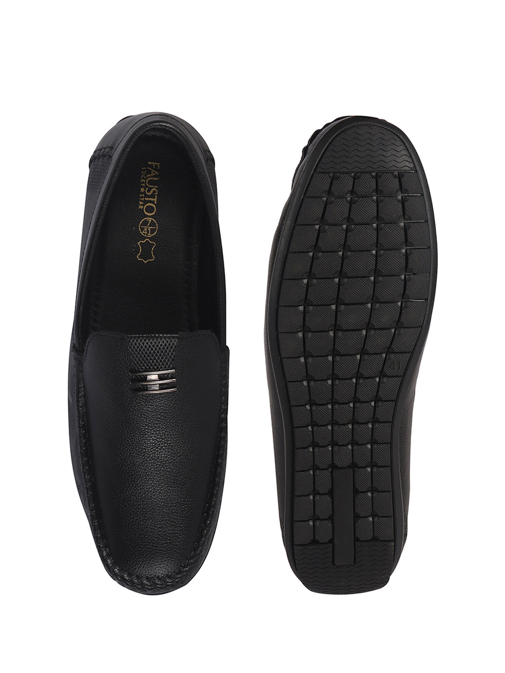 Men Black Genuine Leather Stitched Formal Driving Loafers for Office, Meetings, Party Event|Flatform EVA Sole with Long Comfort, Slip Resistant