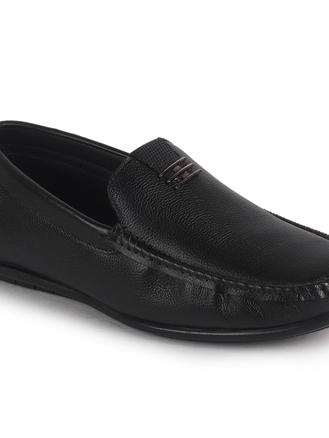 Men Black Genuine Leather Stitched Formal Driving Loafers for Office, Meetings, Party Event|Flatform EVA Sole with Long Comfort, Slip Resistant