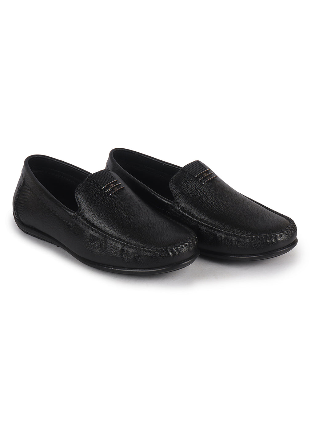 Men Black Genuine Leather Stitched Formal Driving Loafers for Office, Meetings, Party Event|Flatform EVA Sole with Long Comfort, Slip Resistant