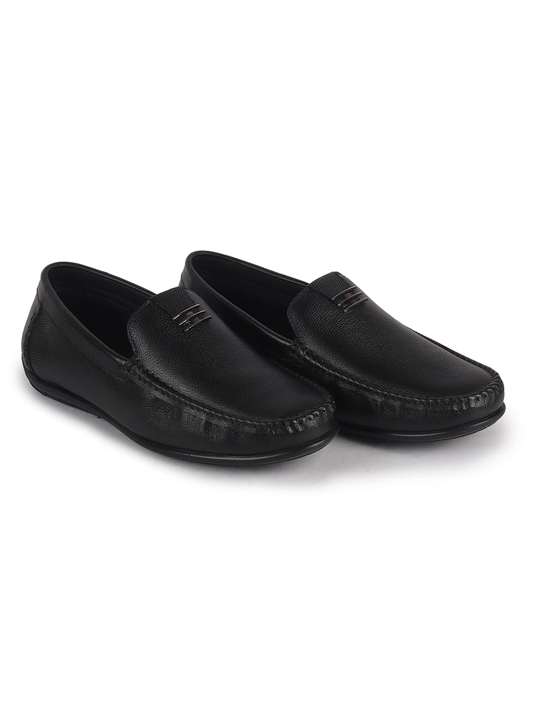 Men Black Genuine Leather Stitched Formal Driving Loafers for Office, Meetings, Party Event|Flatform EVA Sole with Long Comfort, Slip Resistant