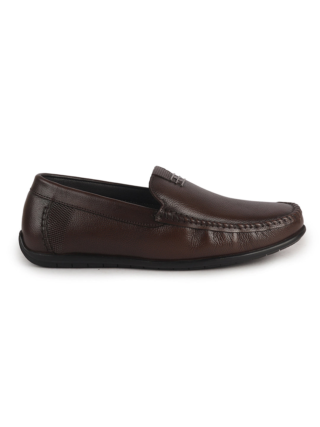 Men Brown Genuine Leather Stitched Formal Driving Loafers for Office, Meetings, Party Event|Flatform EVA Sole with Long Comfort, Slip Resistant