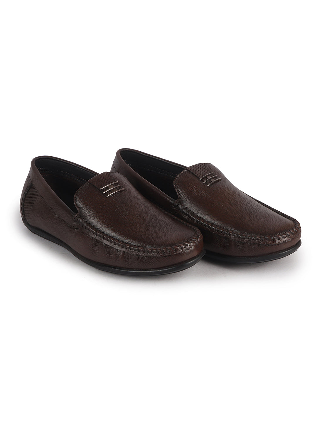 Men Brown Genuine Leather Stitched Formal Driving Loafers for Office, Meetings, Party Event|Flatform EVA Sole with Long Comfort, Slip Resistant