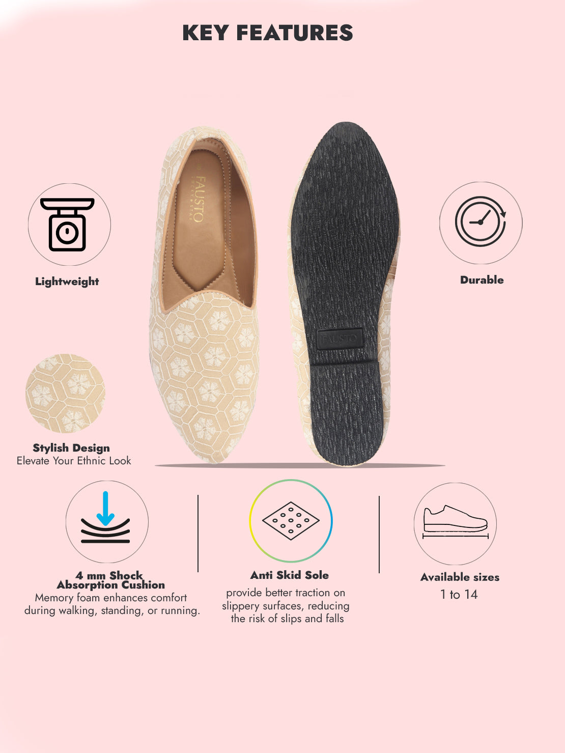 Men Beige Floral Embroidery Ethnic Slip On Juttis and Mojaris for Wedding