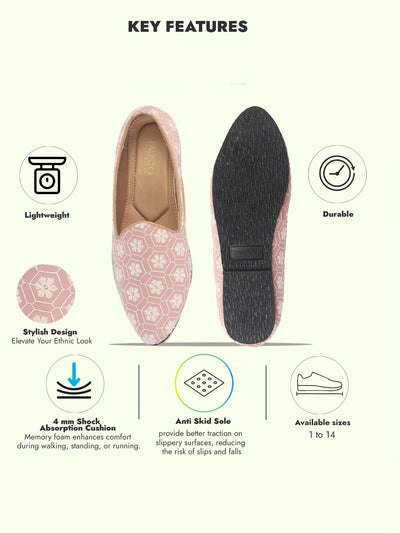 Men Pink Floral Embroidery Ethnic Slip On Juttis and Mojaris for Wedding|Party Slip-On|Traditional Kurtas Shoes