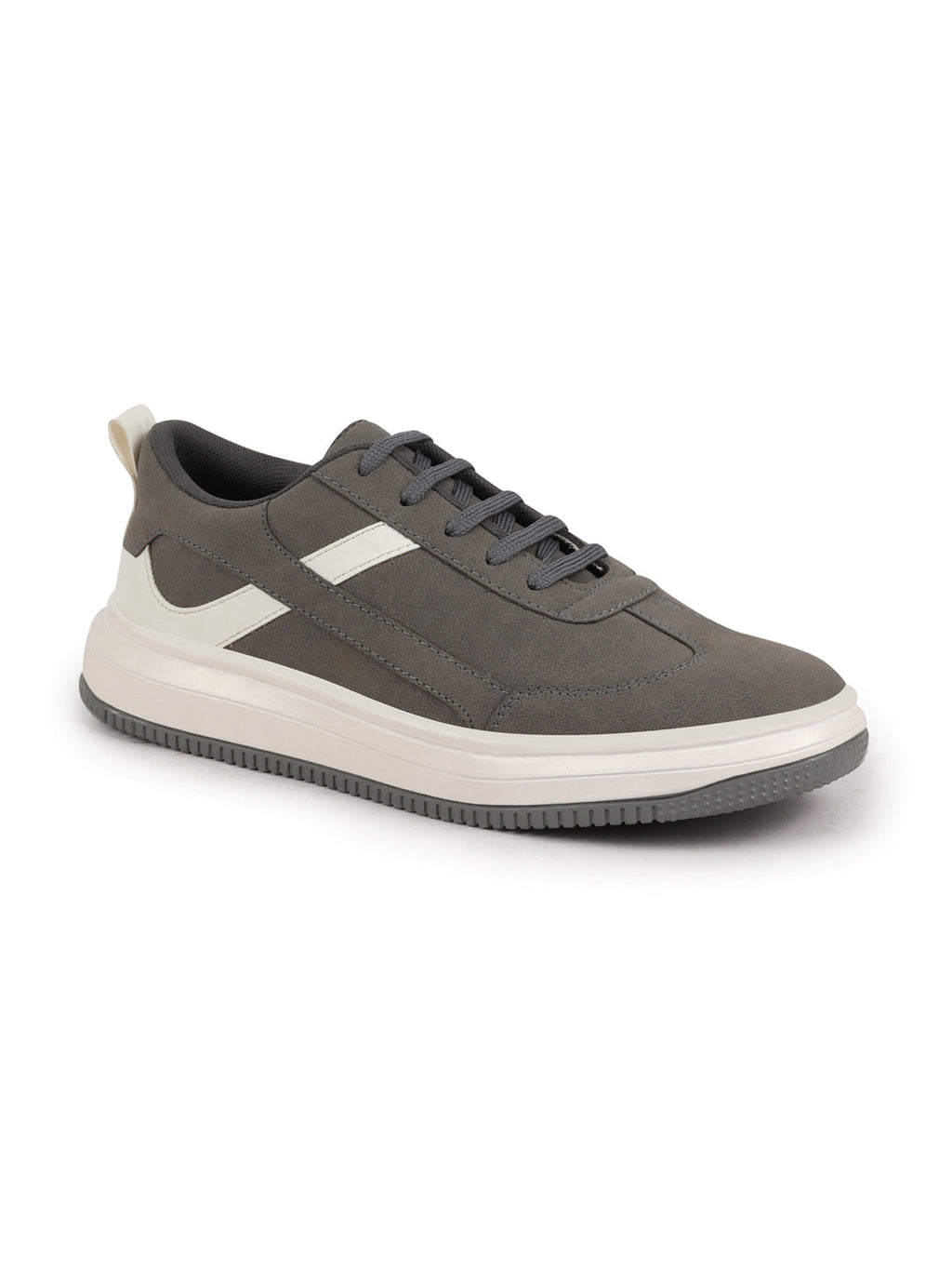 Shop Men Grey Lace Up White Stripped Trendy All Day Comfortable Lightweight Sneakers Casual Shoes Online.