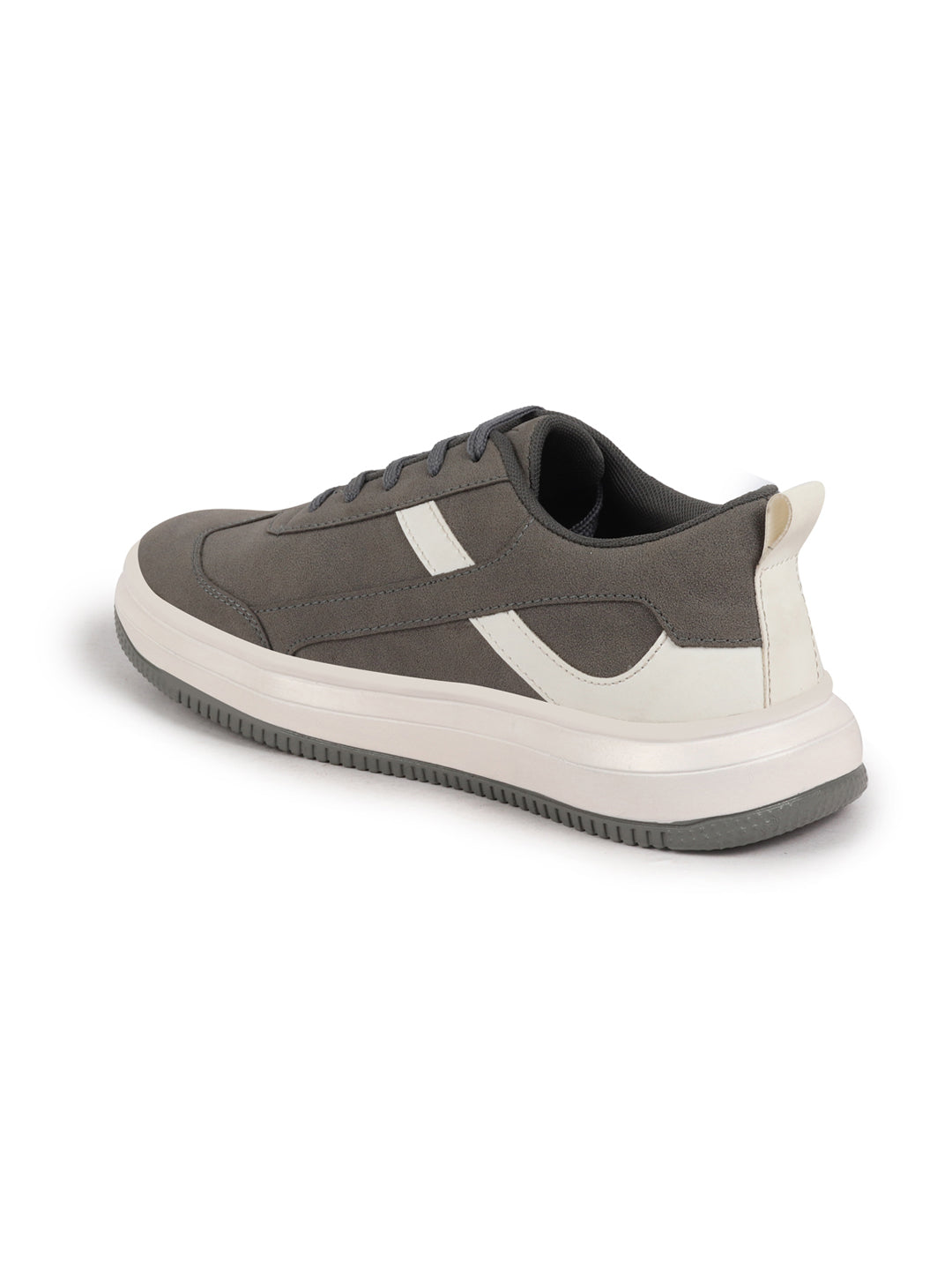 Shop Men Grey Lace Up White Stripped Trendy All Day Comfortable Lightweight Sneakers Casual Shoes Online.