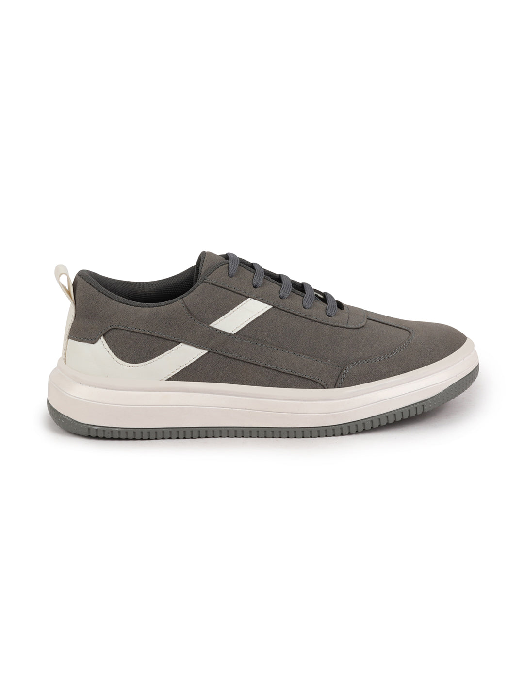 Shop Men Grey Lace Up White Stripped Trendy All Day Comfortable Lightweight Sneakers Casual Shoes Online.