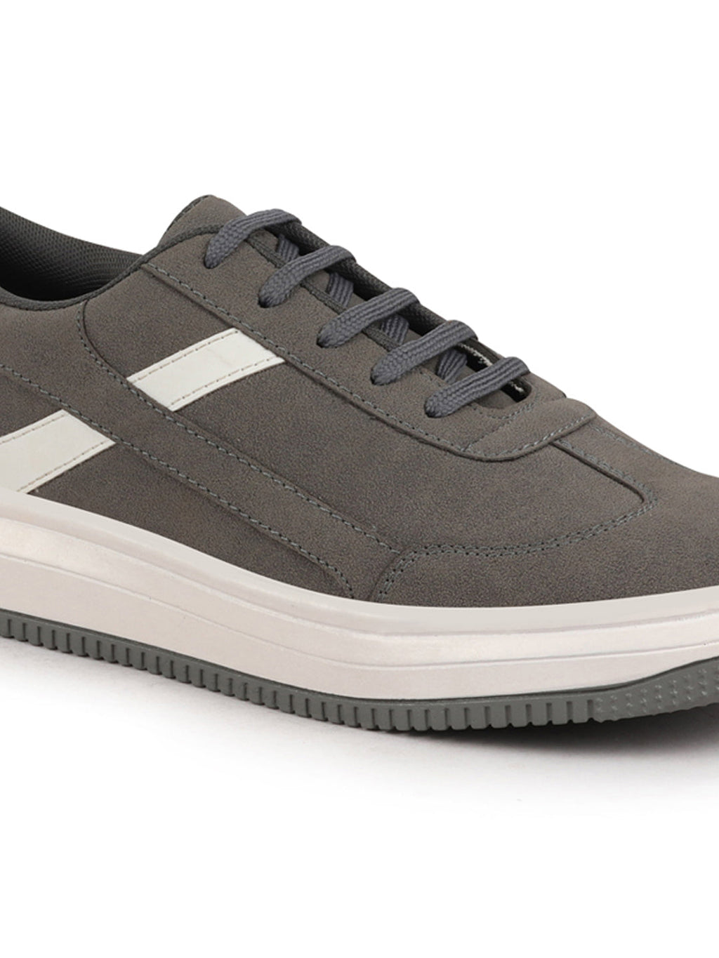 Shop Men Grey Lace Up White Stripped Trendy All Day Comfortable Lightweight Sneakers Casual Shoes Online.