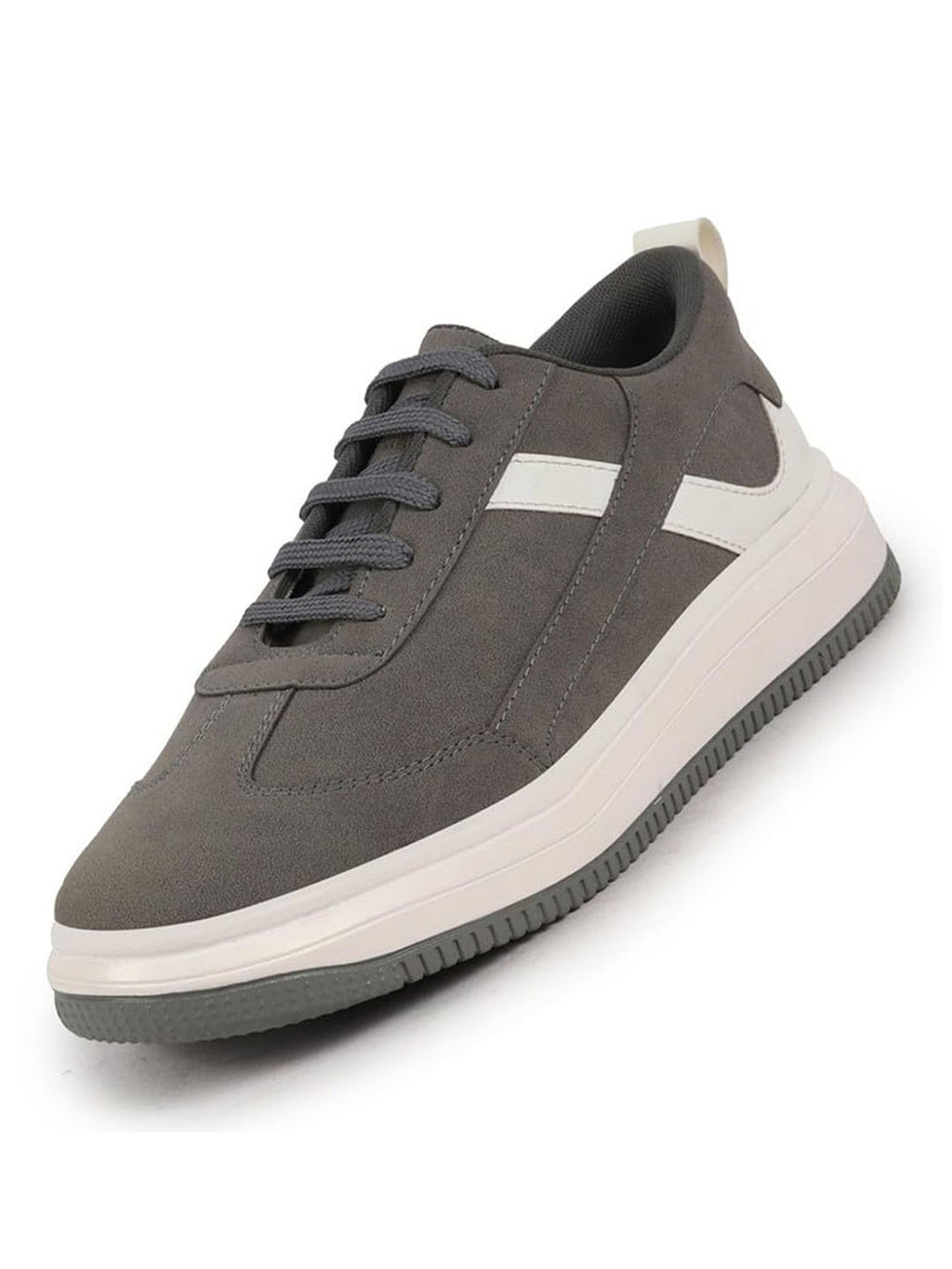 Shop Men Grey Lace Up White Stripped Trendy All Day Comfortable Lightweight Sneakers Casual Shoes Online.