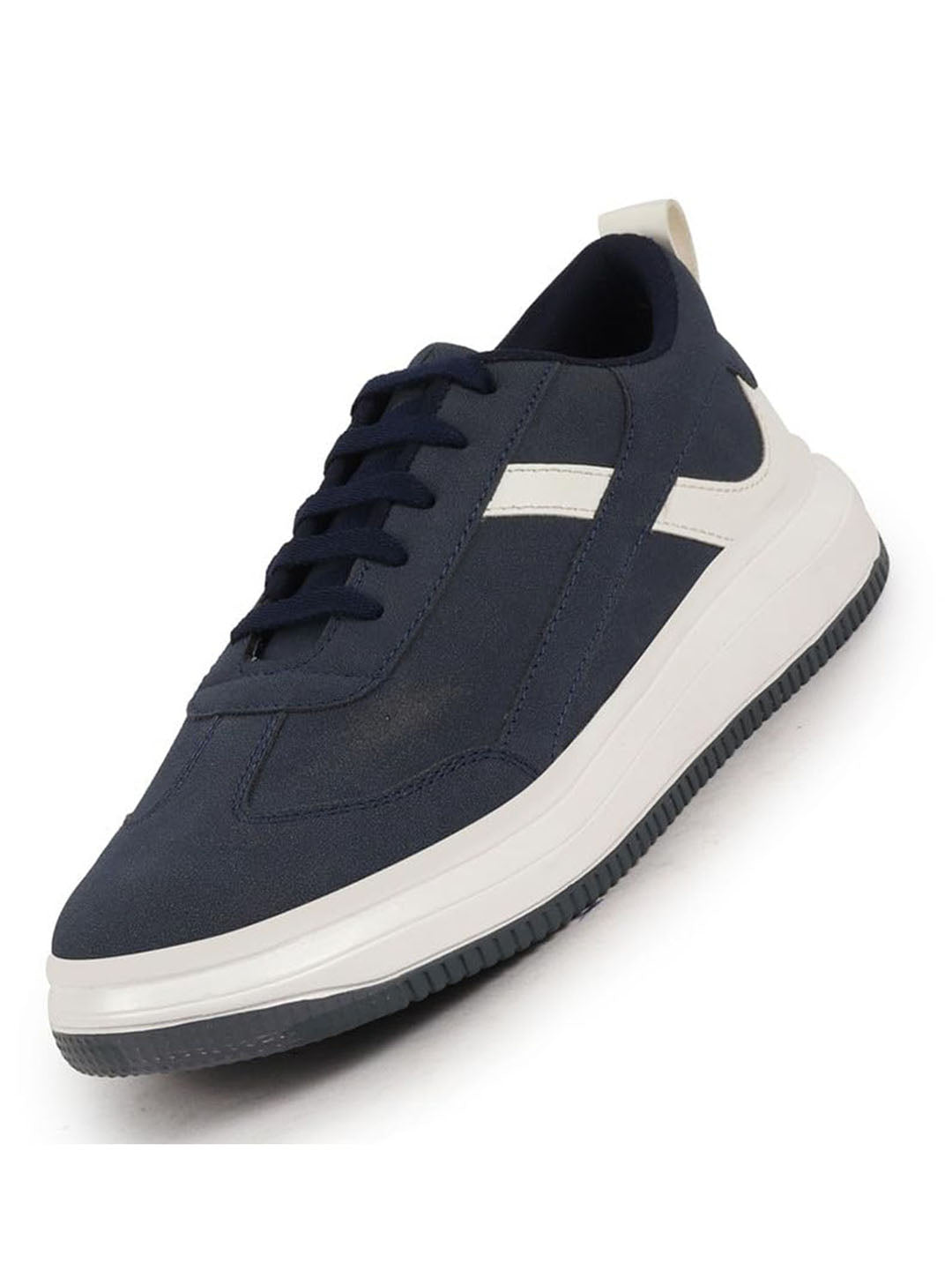Men Navy Lace Up White Stripped Trendy All Day Comfortable Lightweight Sneakers Casual Shoes
