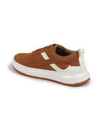 Shop Men Tan Lace Up White Stripped Trendy All Day Comfortable Lightweight Sneakers Casual Shoes Online.