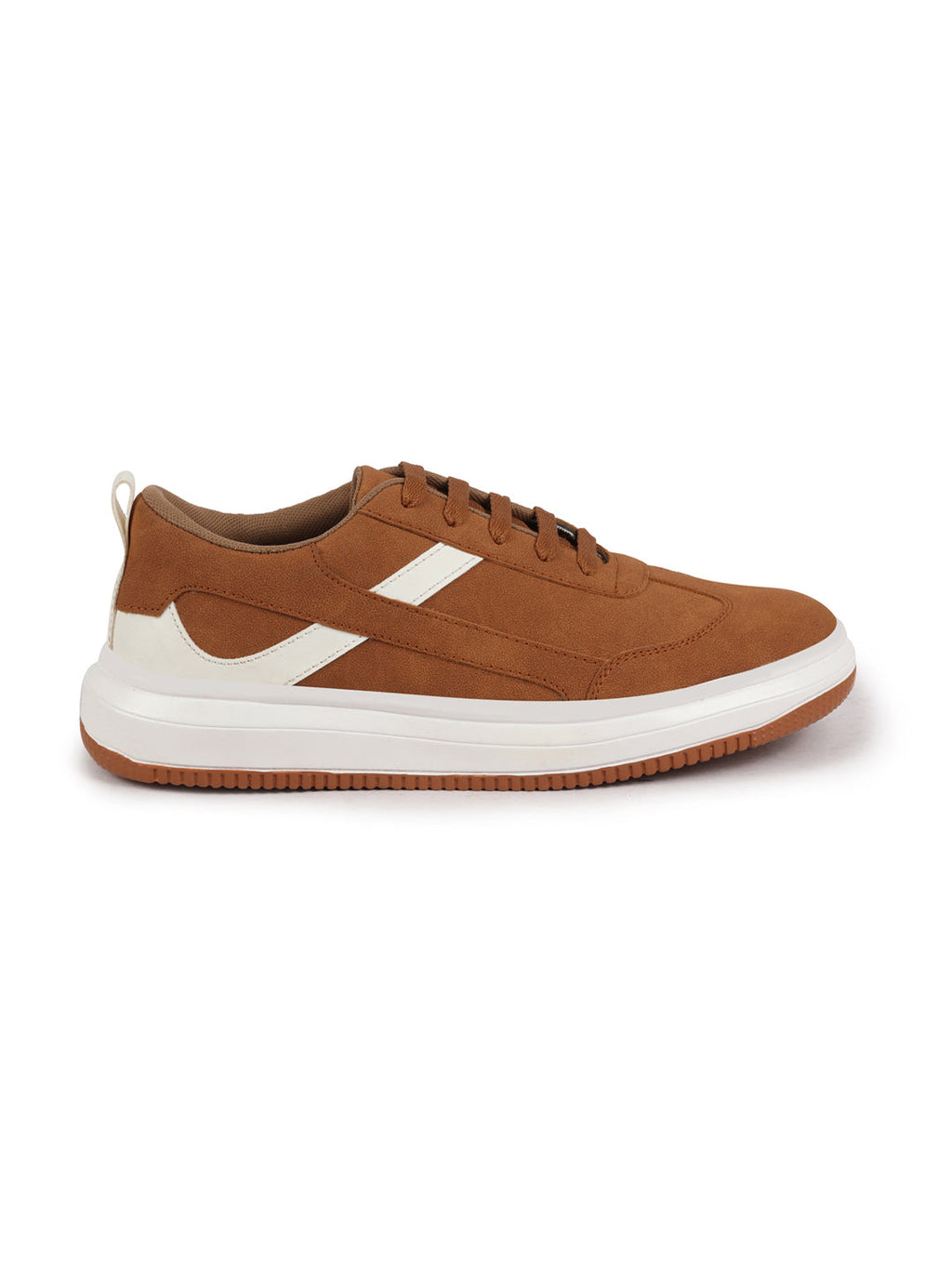 Shop Men Tan Lace Up White Stripped Trendy All Day Comfortable Lightweight Sneakers Casual Shoes Online.