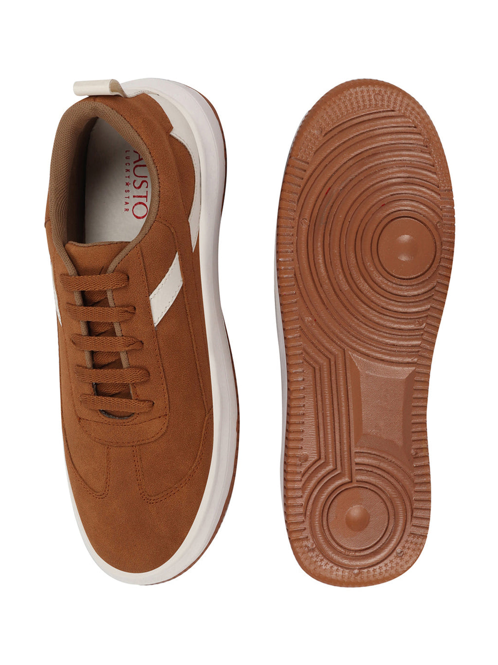 Shop Men Tan Lace Up White Stripped Trendy All Day Comfortable Lightweight Sneakers Casual Shoes Online.
