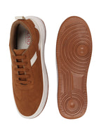 Shop Men Tan Lace Up White Stripped Trendy All Day Comfortable Lightweight Sneakers Casual Shoes Online.
