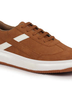 Shop Men Tan Lace Up White Stripped Trendy All Day Comfortable Lightweight Sneakers Casual Shoes Online.