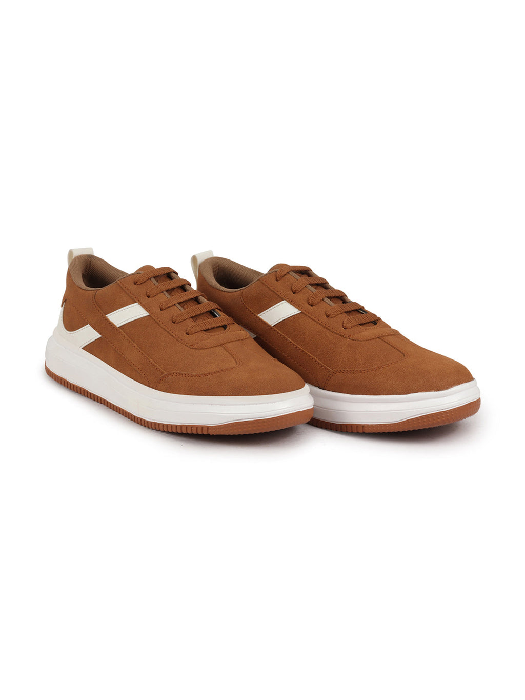 Shop Men Tan Lace Up White Stripped Trendy All Day Comfortable Lightweight Sneakers Casual Shoes Online.