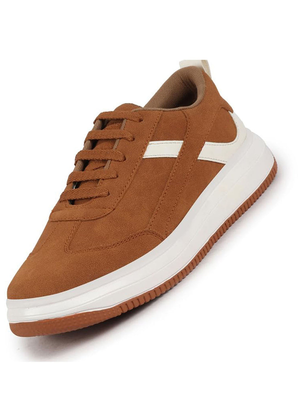 Men Tan Lace Up White Stripped Trendy All Day Comfortable Lightweight Sneakers Casual Shoes