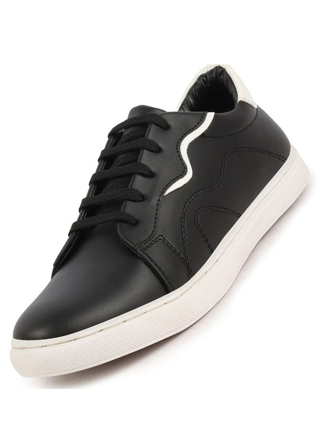Men Black Classic Lace Up Elevated Look Sneaker Shoes with Contrast Sole|Low Ankle|Casual Shoe