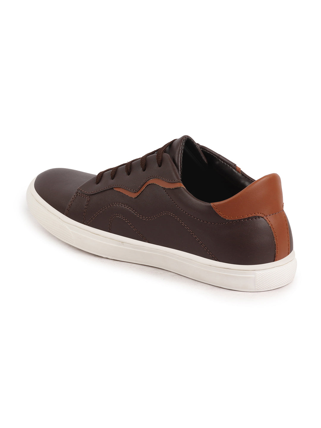 Shop Men Brown Classic Lace Up Elevated Look Sneaker Shoes with Contrast Sole|Low Ankle|Casual Shoe Online.