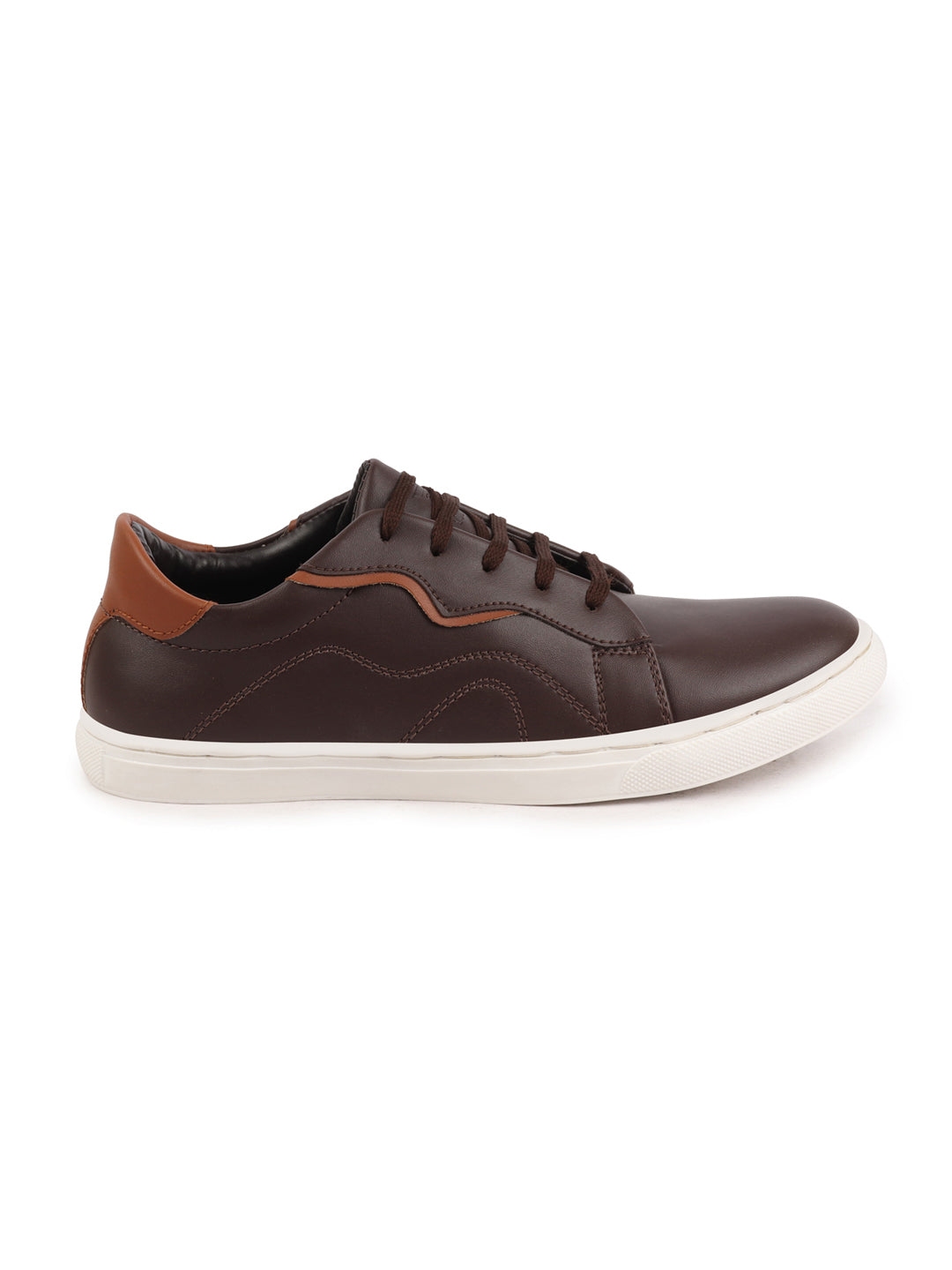 Shop Men Brown Classic Lace Up Elevated Look Sneaker Shoes with Contrast Sole|Low Ankle|Casual Shoe Online.